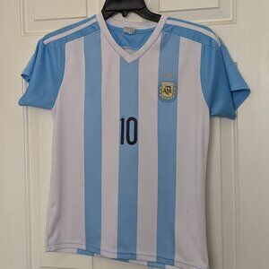 Argentina AFA Soccer Jersey Messi Mens Light Blue White Stripes Size Small .